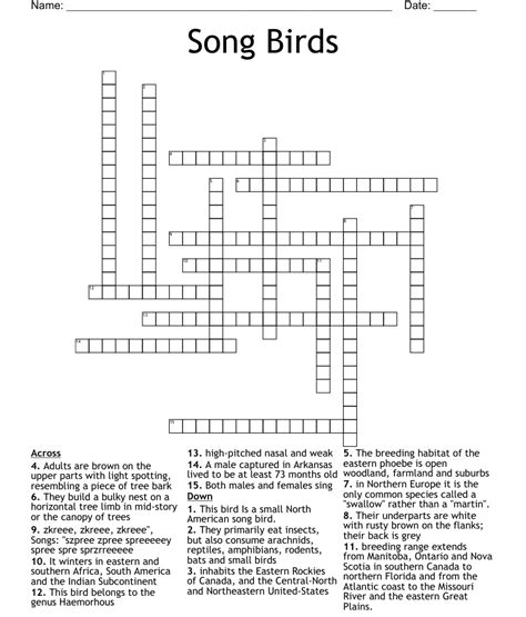 Click the answer to find similar <strong>crossword clues</strong>. . Crossword clue small songbird